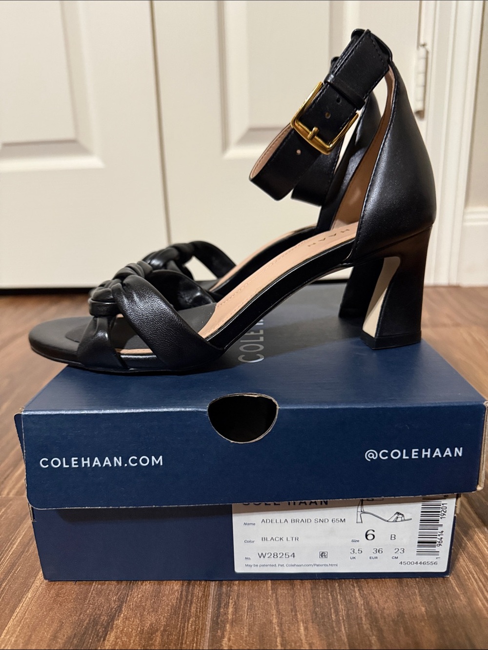 Cole Haan Black Braided Leather Ankle-Strap Heels - Picture 2 of 5